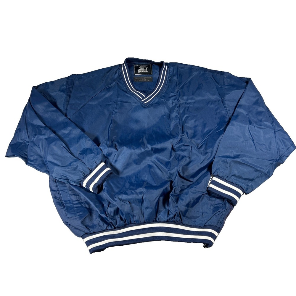 Vintage Starter Pullover Jacket Mens X-Large Blue V-Neck Windbreaker 90s USA EUC